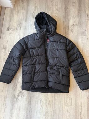 Swiss Tech Black Quilted Jacket with Red Logo